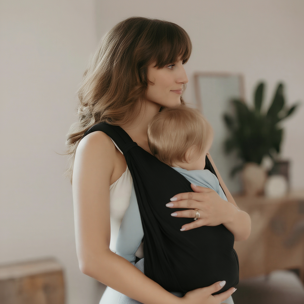 Porte-bébé bandoulière noir ergonomique – portage ventral, latéral et horizontal pour bébé