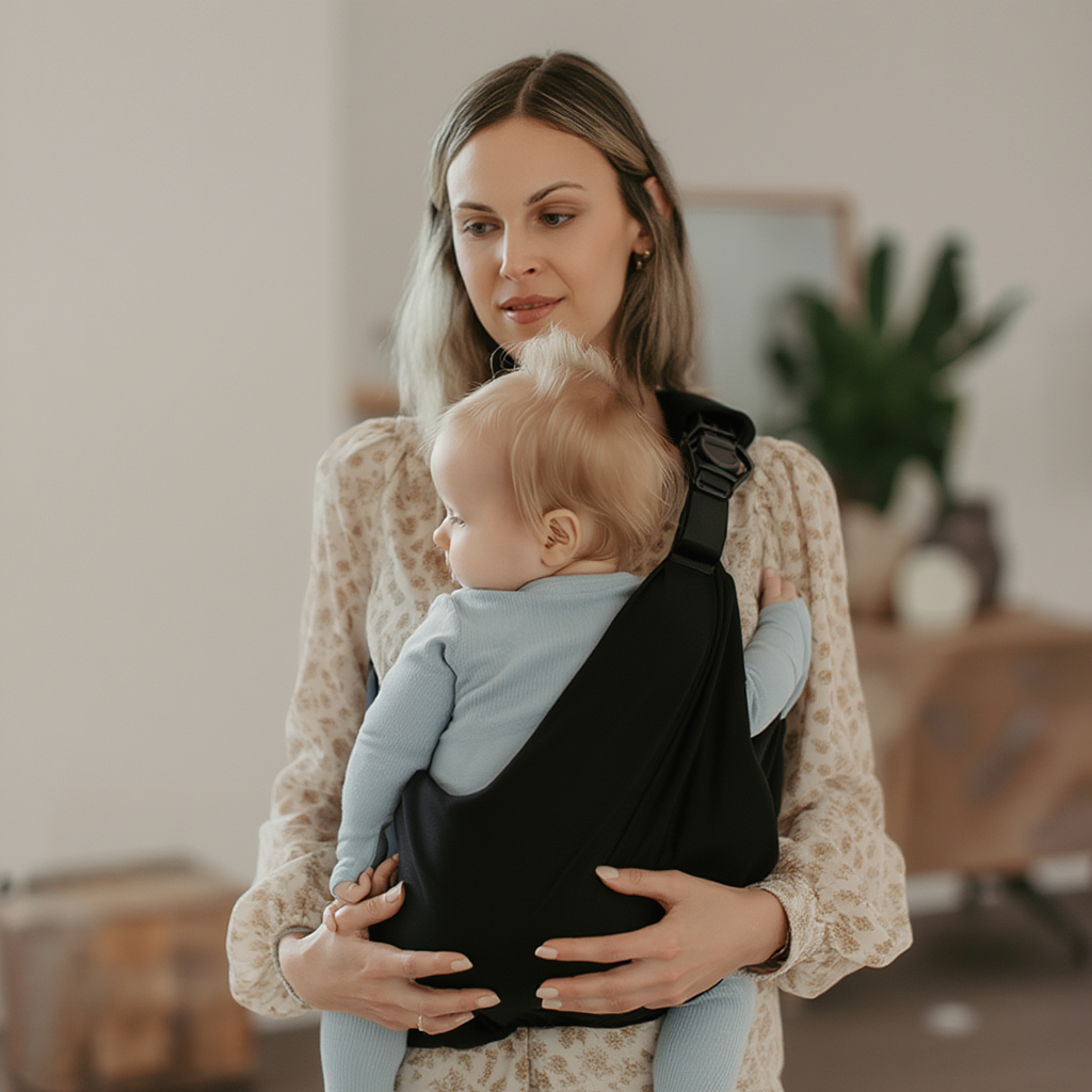 Porte-bébé bandoulière noir ergonomique – portage ventral, latéral et horizontal pour bébé
