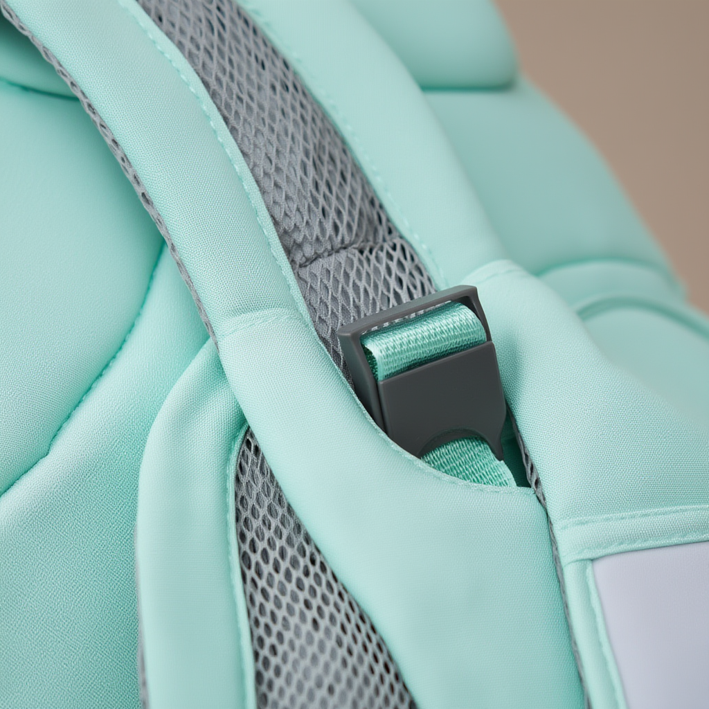 Détail boucle porte-bébé ergonomique vert PetitHug