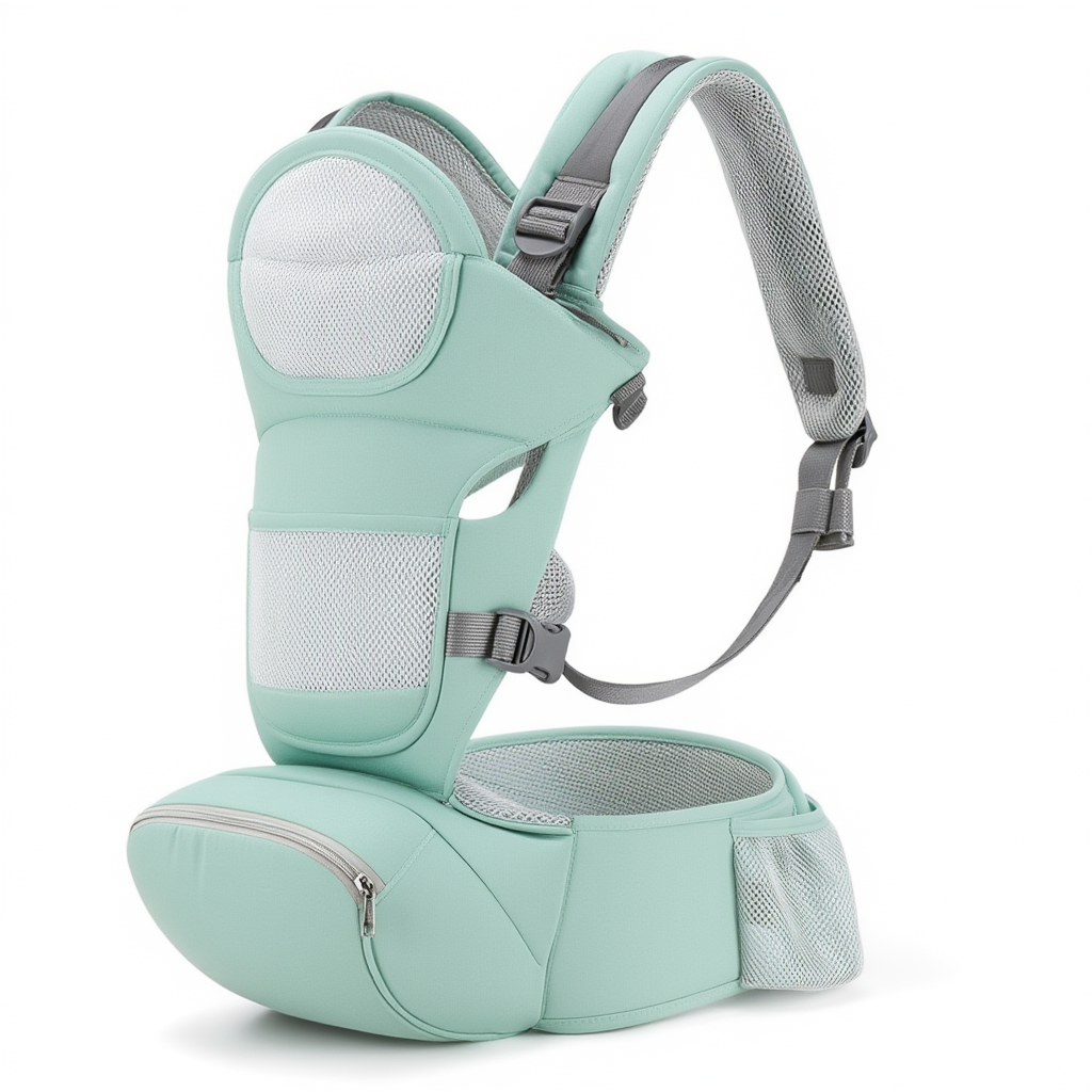 Porte-bébé ergonomique vert PetitHug — vue de face
