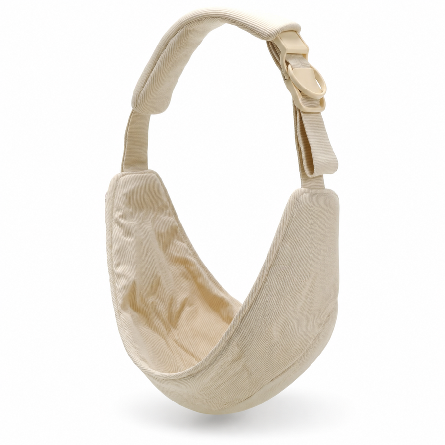 Porte-bébé bandoulière beige ergonomique – portage ventral, latéral et horizontal pour bébé