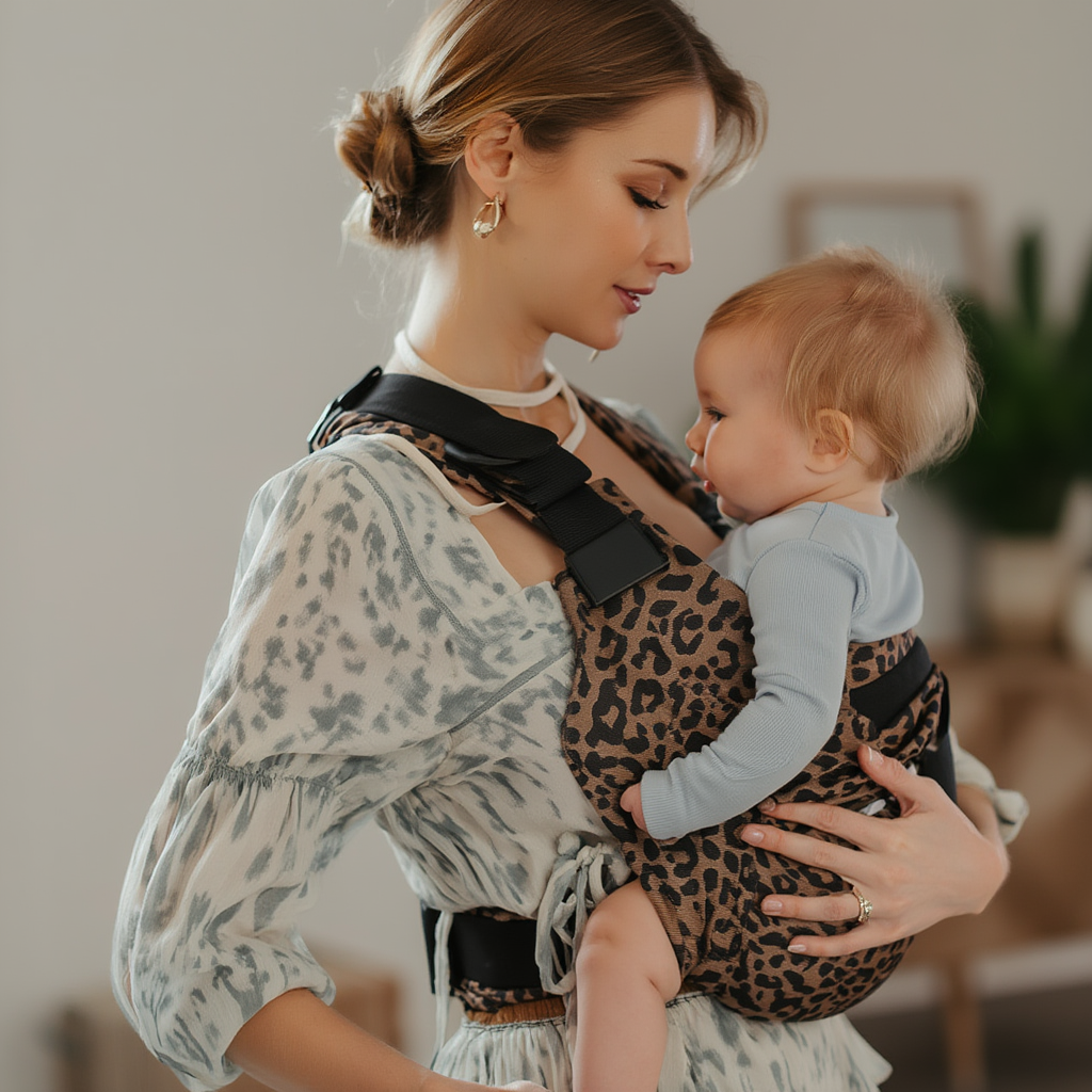 Porte-bébé bandoulière léopard ergonomique – portage ventral, latéral et horizontal pour bébé