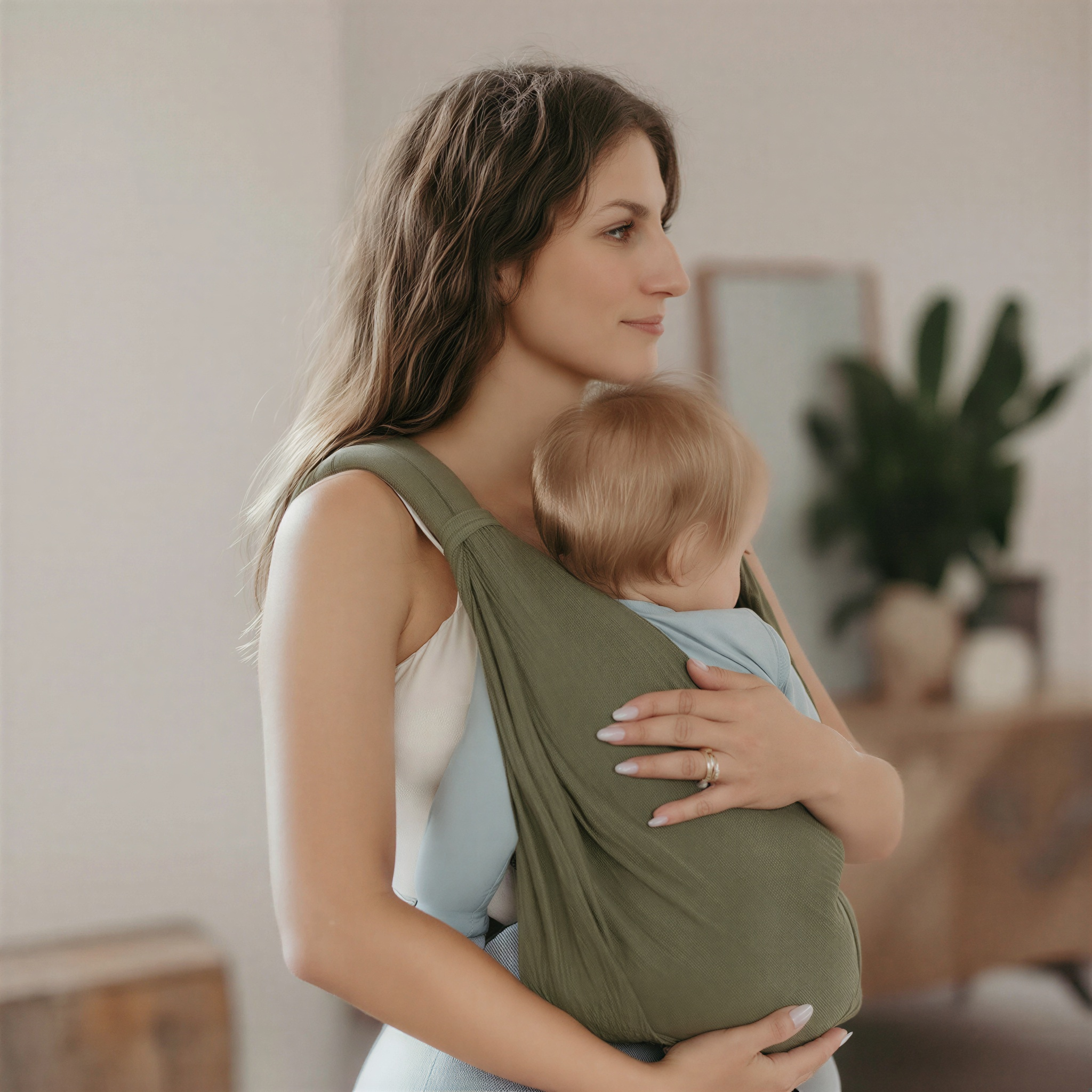 Porte-bébé bandoulière vert pois ergonomique – portage ventral, latéral et horizontal pour bébé