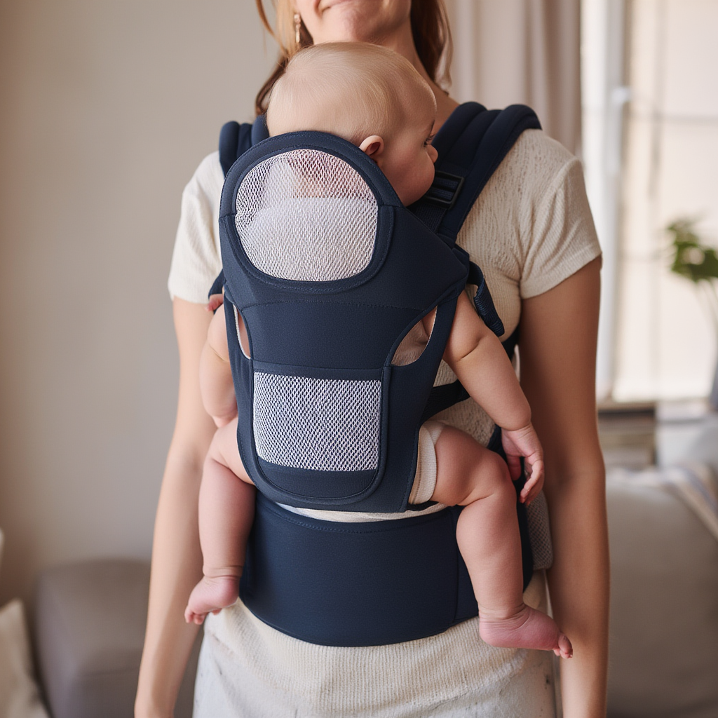 Porte-bébé ergonomique physiologique réglable bleu foncé – portage ventral, dorsal et latéral pour nouveau-né