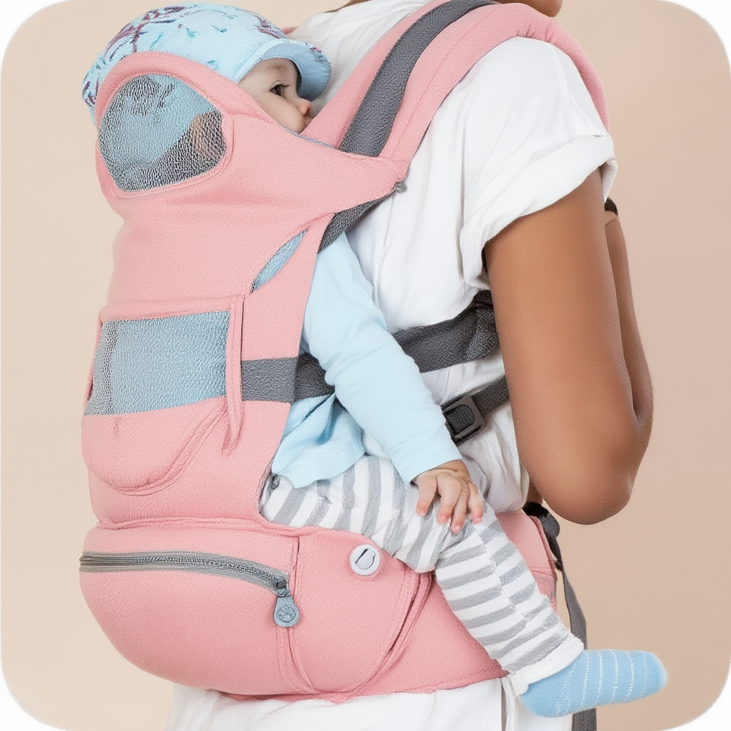 Porte-bébé ergonomique physiologique réglable rose – portage ventral, dorsal et latéral pour nouveau-né