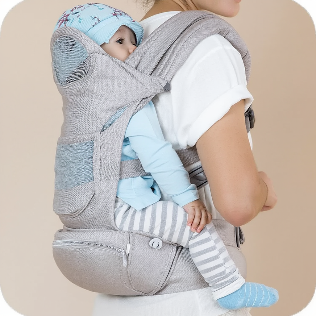 Porte-bébé ergonomique physiologique réglable gris – portage ventral, dorsal et latéral pour nouveau-né