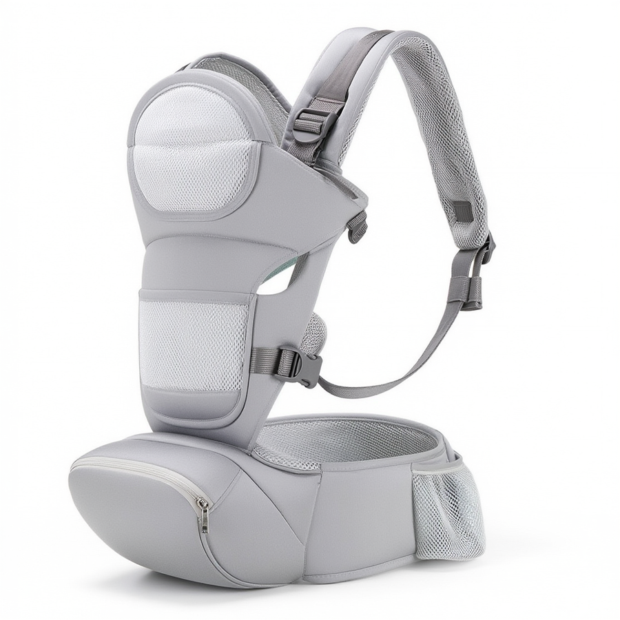 Porte-bébé ergonomique physiologique réglable gris – portage ventral, dorsal et latéral pour nouveau-né
