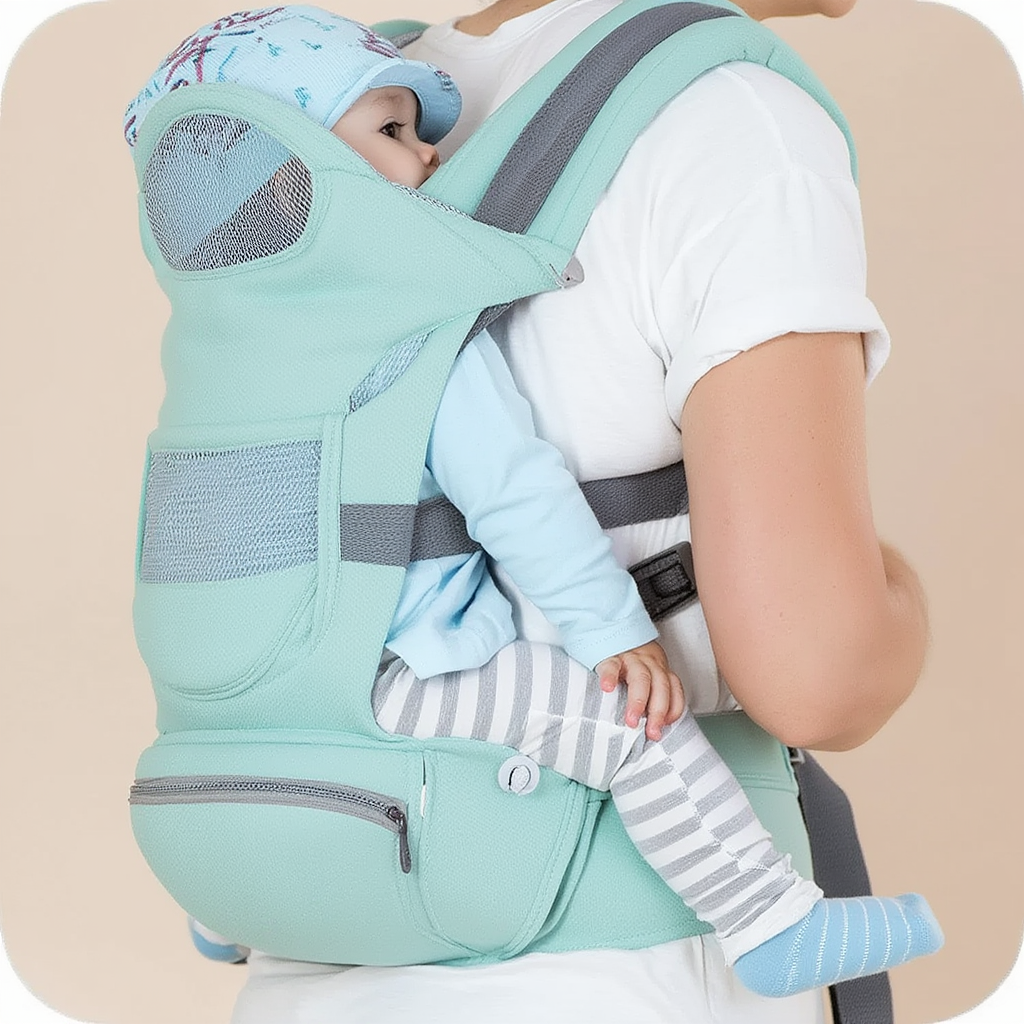 Tout-petit dans porte-bébé ergonomique physiologique vert PetitHug
