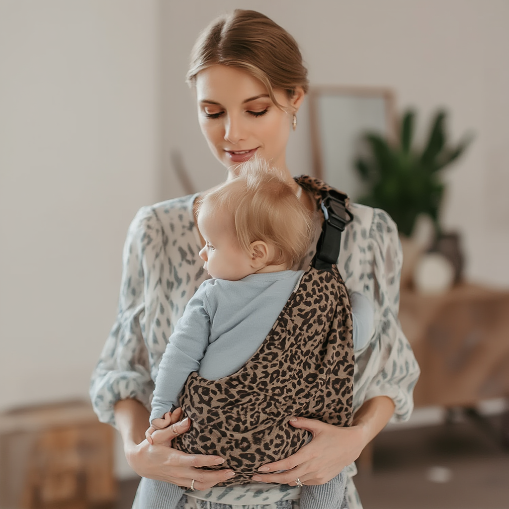 Porte-bébé bandoulière léopard ergonomique – portage ventral, latéral et horizontal pour bébé